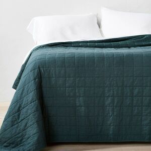Casaluna King Linen Blend Quilt Dark Teal Blue OEKO-TEX Cotton Fill